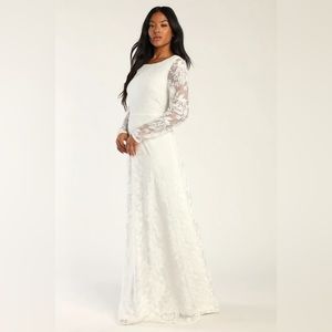 Lulu's Elegant White Lace Wedding Dress